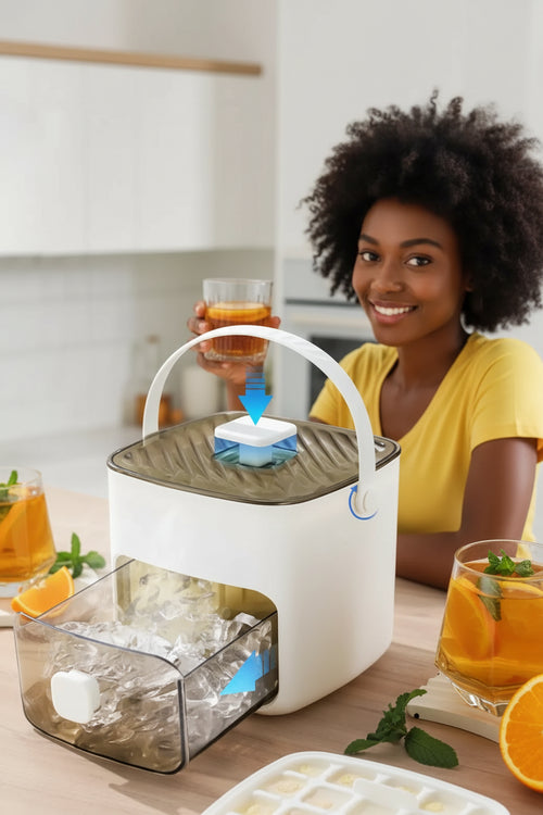 Machine à glace portable avec couvercle et bac de rangement