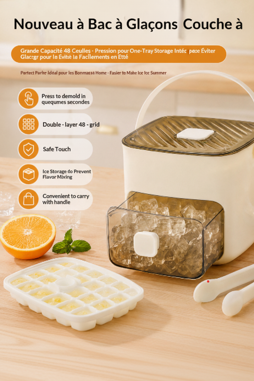 Machine à glace portable avec couvercle et bac de rangement
